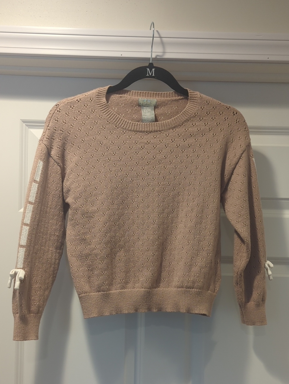 Girls' Eyelet Crewneck Sweater with Sleeve Tie